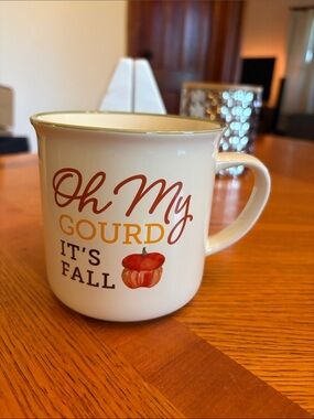 Oh My Gourd Fall Ceramic Mug - Cream with Orange Accents